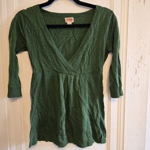 Mossimo brand size small women's green cotton sweater with 3/4 length sleeves